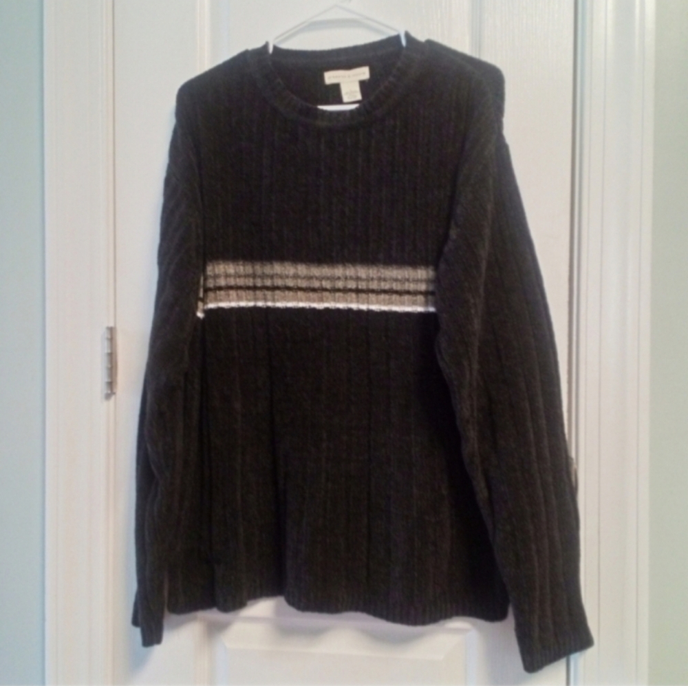 Preswick & Moore Men's Black Sweater with White Taupe Striped Detail Winter